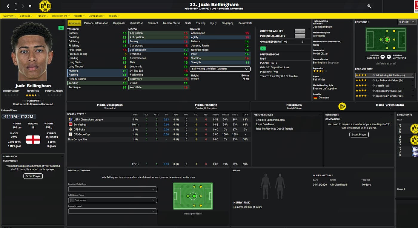 fm22 priisek dark pro skin player profile jude bellingham