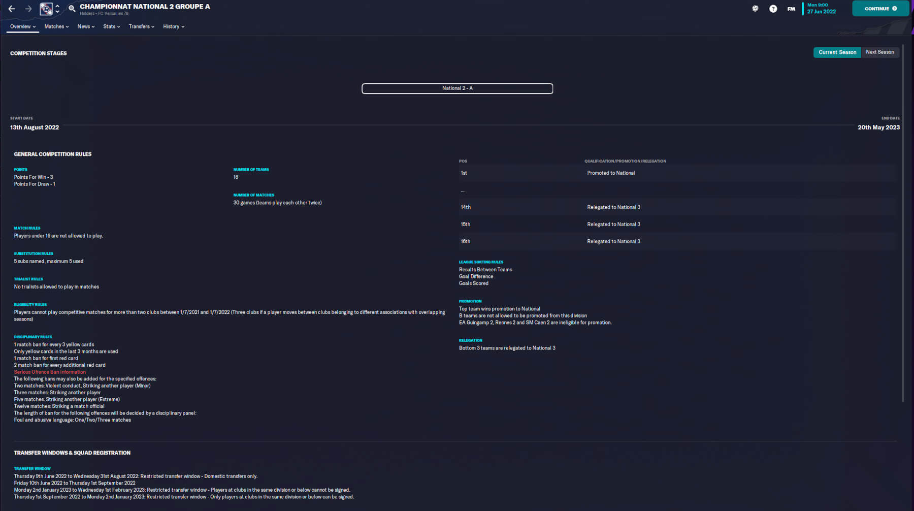 National 2 rules - Football Manager 2023 French lower league database