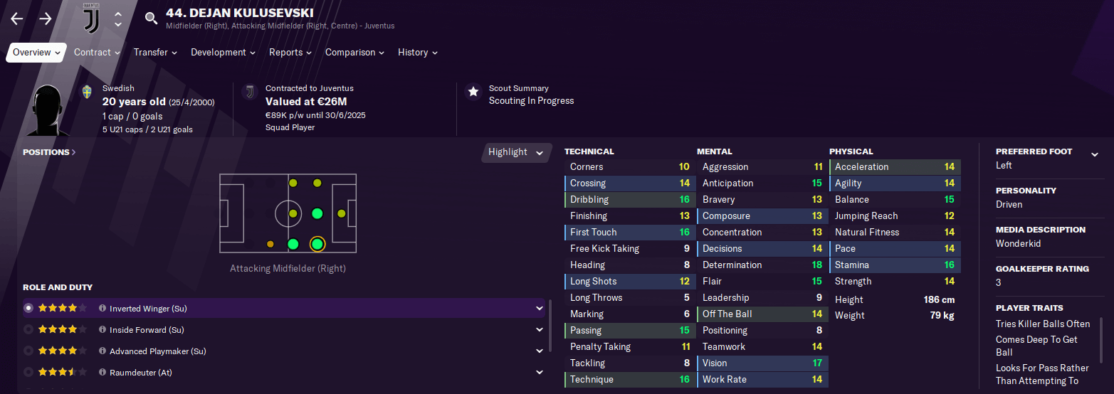 FM 2021 Swedish Wonderkid Dejan Kulusevski