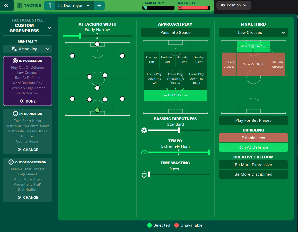 FM22 Tactics 4-3-3 Destroyer in possession team instructions