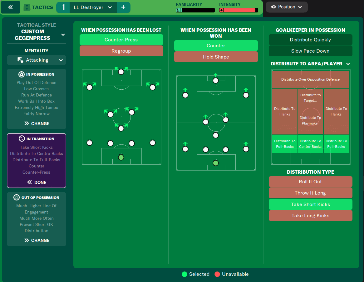 FM22 Tactics 4-3-3 Destroyer Team instructions in transition