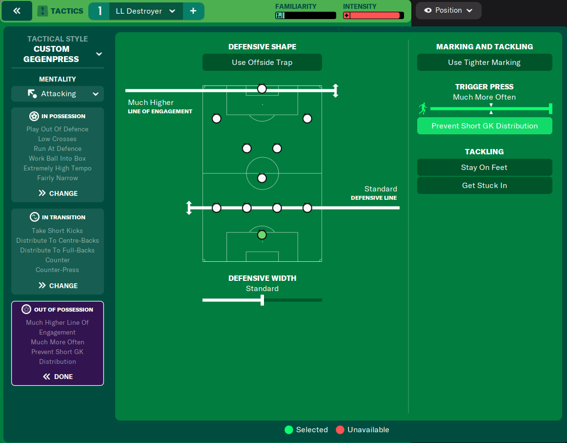 FM22 Tactics 4-3-3 LL Destroyer Team Instructions out of possession