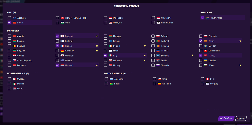 Selecting Playable nations in Football Manager