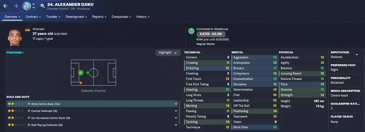 FM23 Bargains player profile Alexandro Djiku