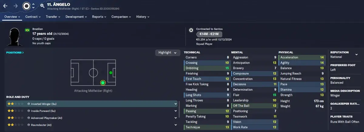 FM23 Brazilian wonderkid Angelo