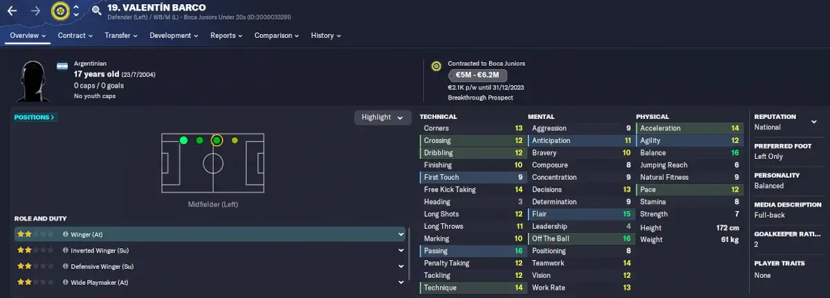 FM23 Argentinian wonderkid Valentin Barco