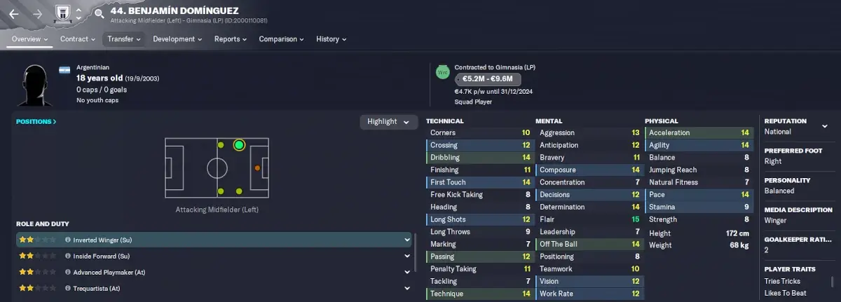 FM23 wonderkid  Benjamin Dominguez player profile