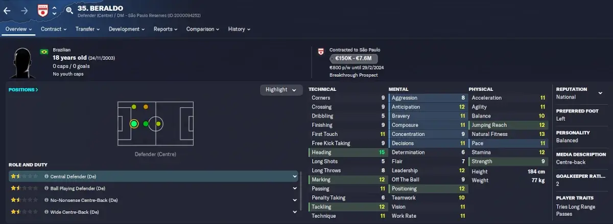 FM23 South American wonderkid Beraldo