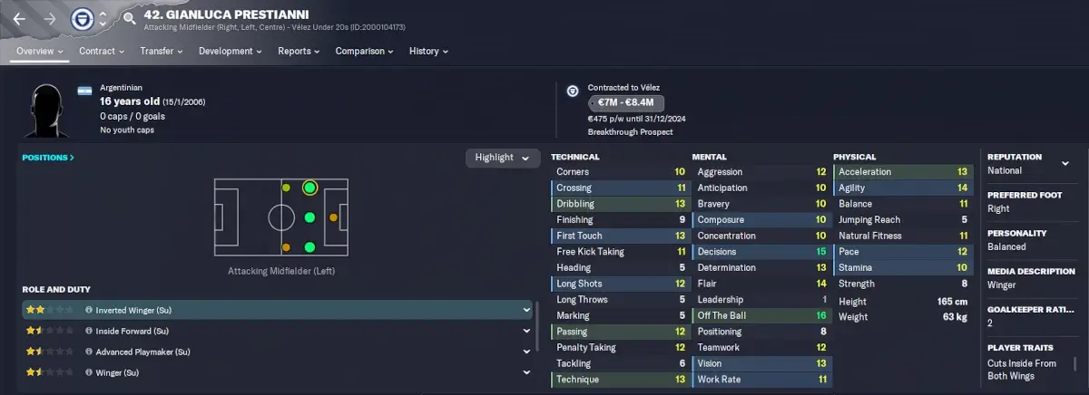 FM23 South American wonderkids Gianluca Prestianni