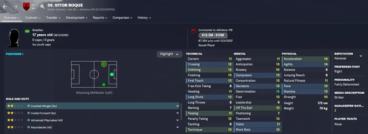 FM23 South American wonderkid Vitor Roque