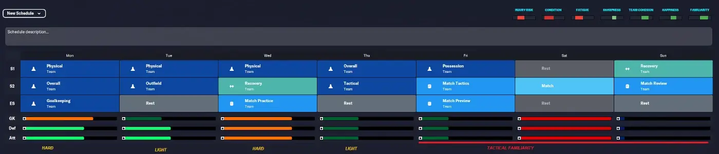 FM23 training schedule example