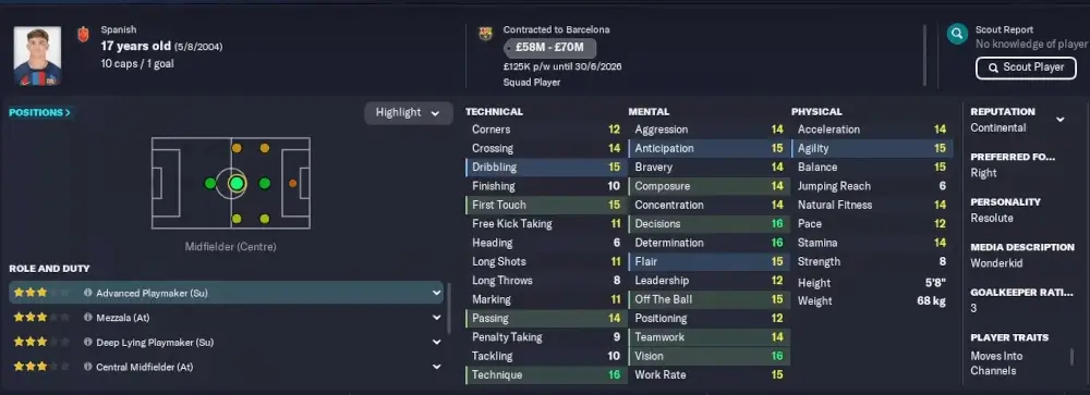 fm23 wonderkids gavi player profile 2022