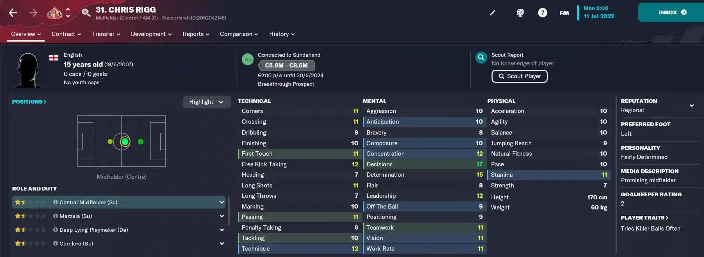 Chris Rigg FM23 Player profile | FM24 Potential Wonderkids