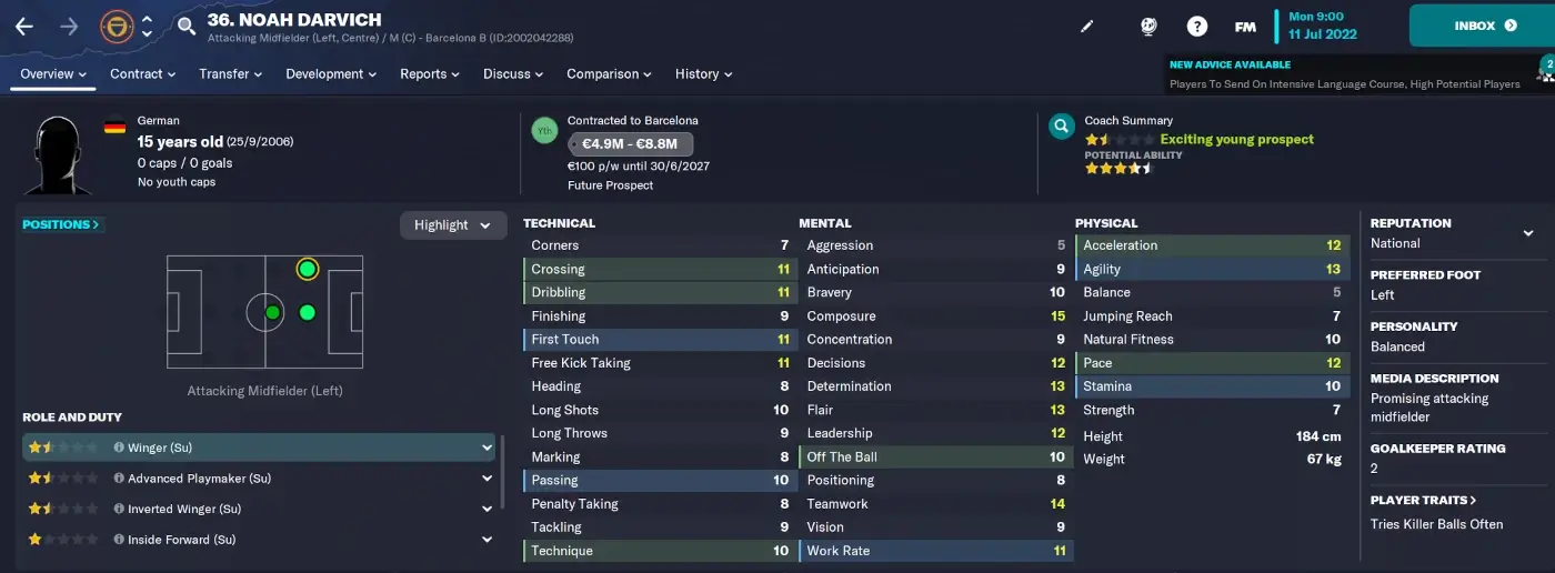 Noah Darvich FM23 player profile | Potential FM24 wonderkids