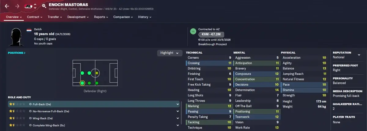 Approach to sign wonderkids Enoch Mastoras player profile in FM23