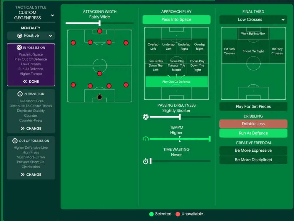 Football Manager 2023 All or Nothing Tactic 4-1-4-1 in possession instructions